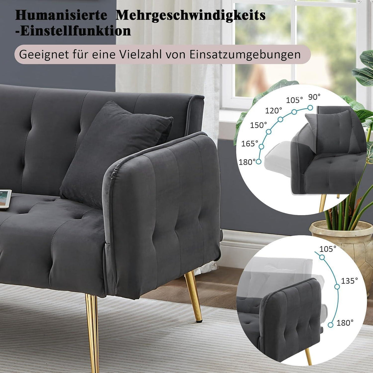 2-Sitzer Schlafsofa mit verstellbarer Rückenlehne (Grau)