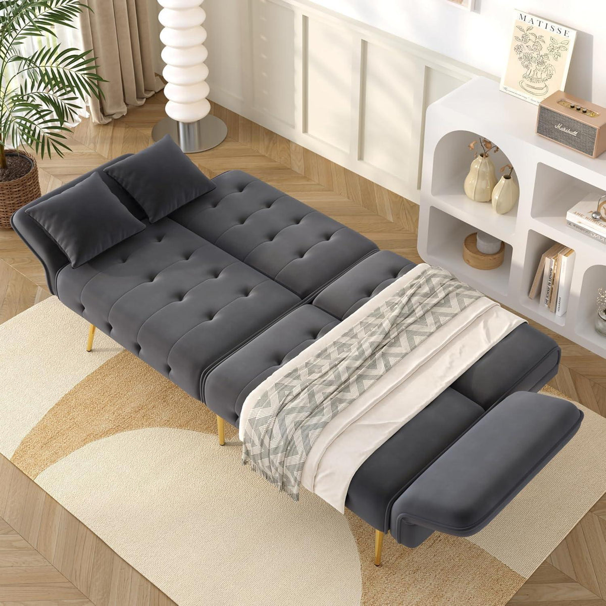 2-Sitzer Schlafsofa mit verstellbarer Rückenlehne (Grau)