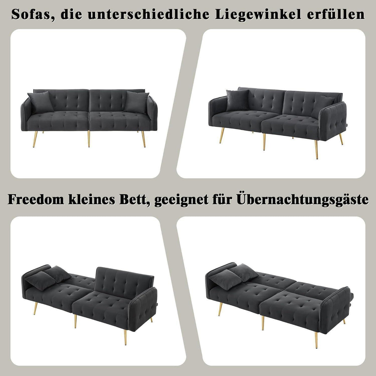 2-Sitzer Schlafsofa mit verstellbarer Rückenlehne (Grau)