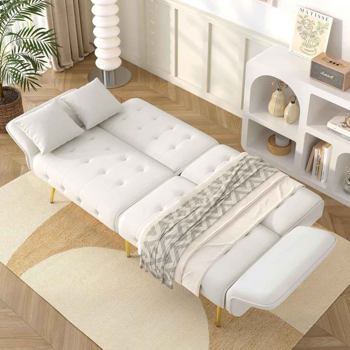 2-Sitzer Schlafsofa mit verstellbarer Rückenlehne (Weiß)