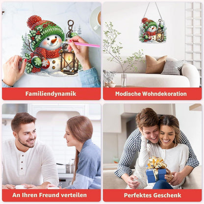 Diamant Painting Anhänger Schneemann mit Laterne – Weihnachtliches DIY Set