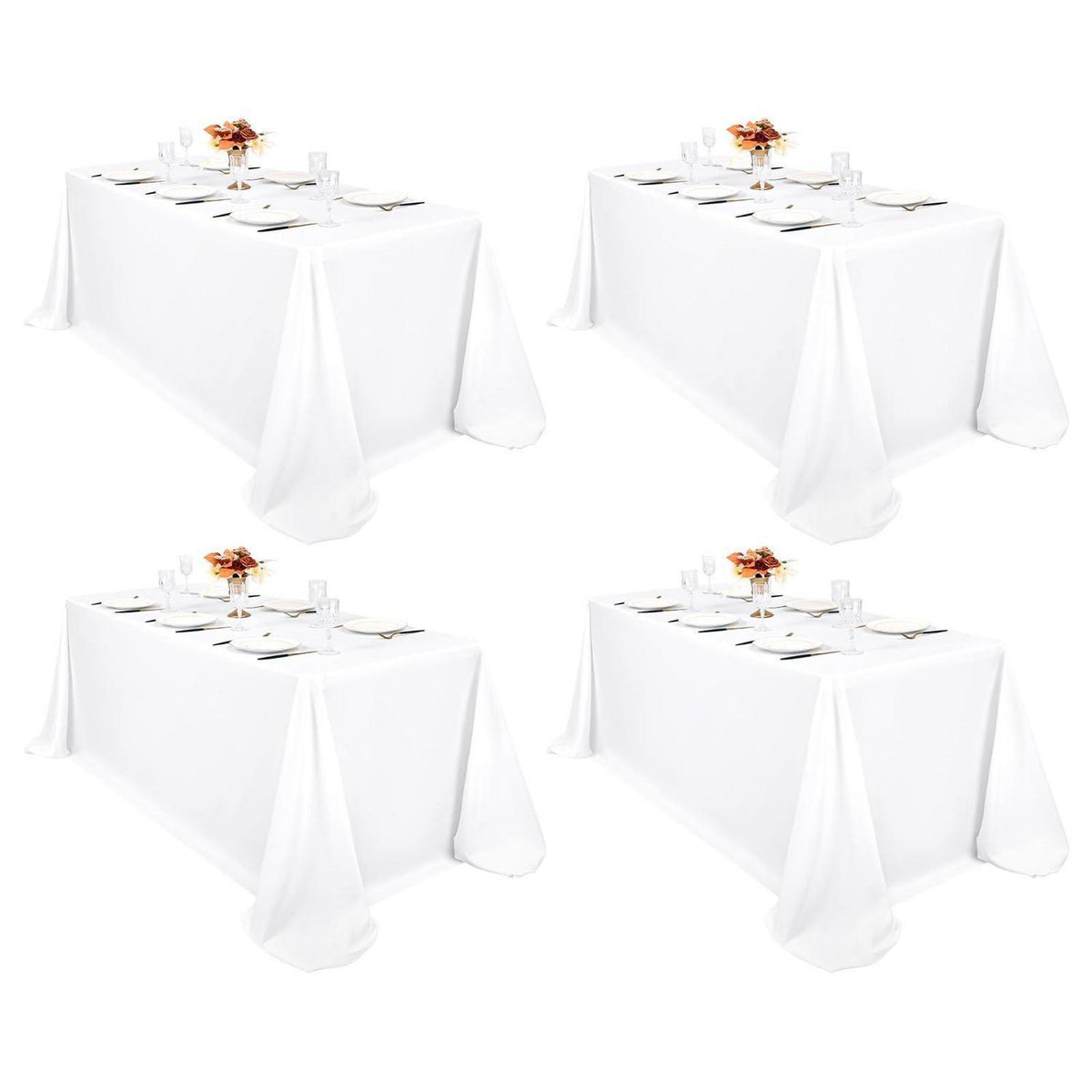 Weiße Tischdecken 4er-Pack, 229x396 cm, Polyester, waschbar