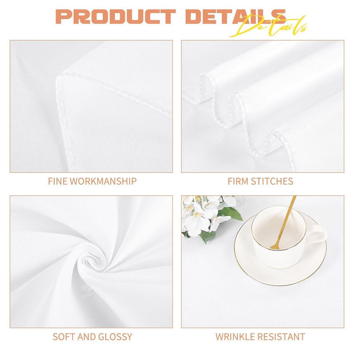 Weiße Tischdecken 4er-Pack, 229x396 cm, Polyester, waschbar