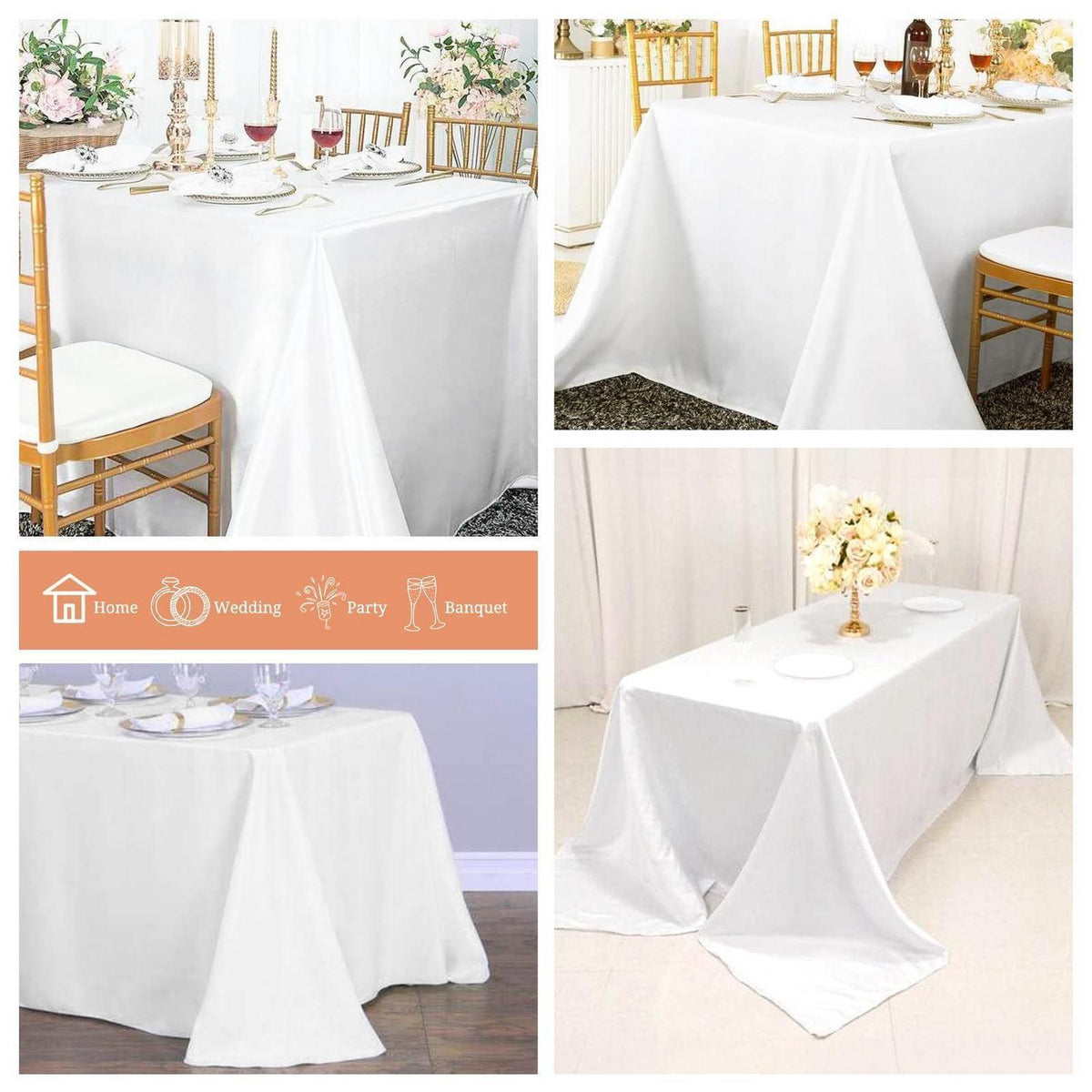 Weiße Tischdecken 4er-Pack, 229x396 cm, Polyester, waschbar