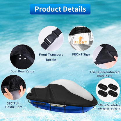 Jet Ski Abdeckung 900D, XL (290-305cm) mit Windschutz
