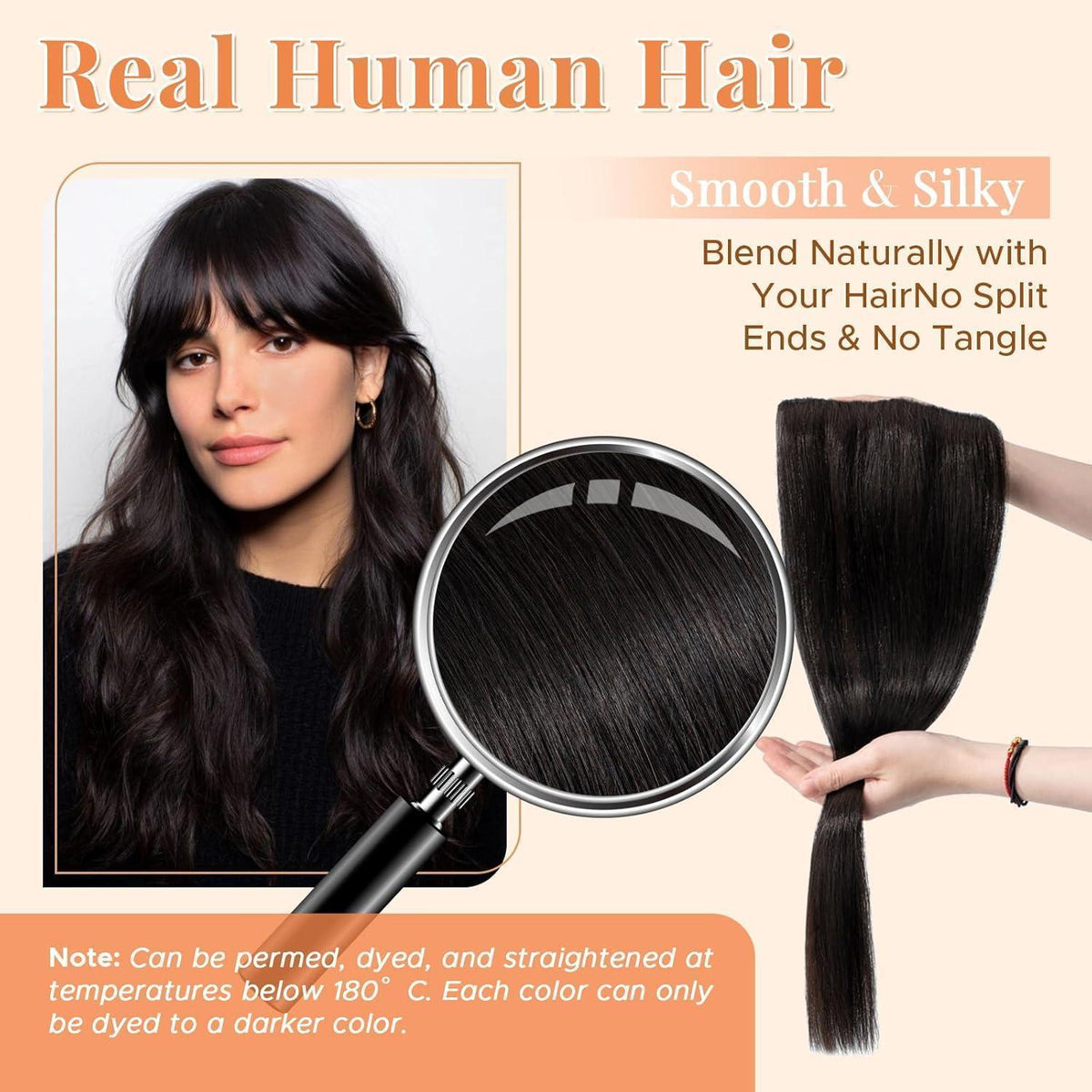 Echthaar Clip Ins – Natürliches Schwarz, 25cm, 40g