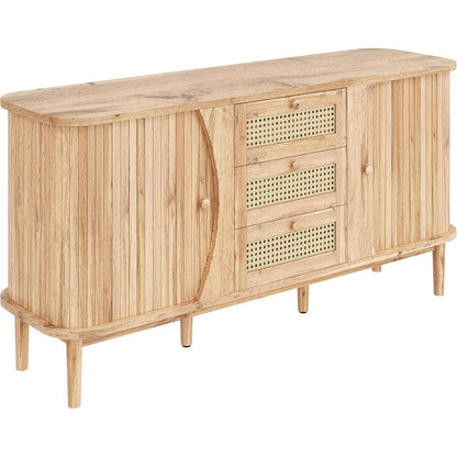 Schmale Kommode mit Rattan Schubladen & Türen – Multifunktions Sideboard