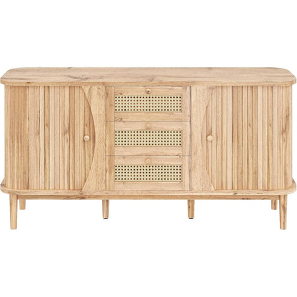 Schmale Kommode mit Rattan Schubladen & Türen – Multifunktions Sideboard
