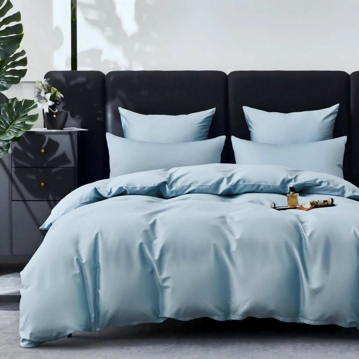 Mako Satin Bettwäsche Set 220x240 Hellblau – Weich & Kühlend