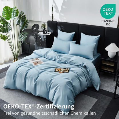 Mako Satin Bettwäsche Set 220x240 Hellblau – Weich & Kühlend