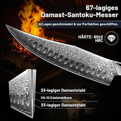 3-teiliges Damastmesser-Set | Japanische Küchenmesser für Profi & Hobby