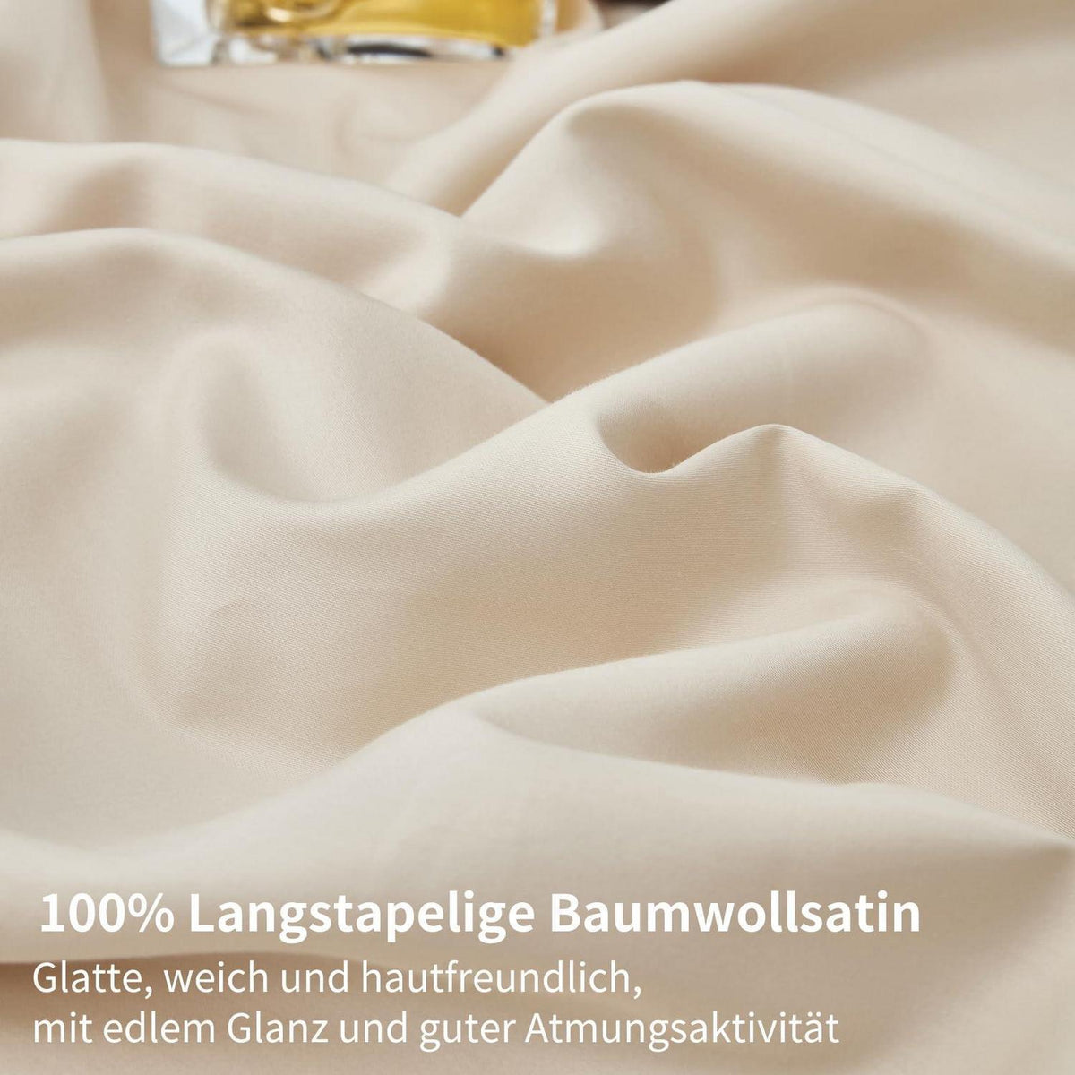 Mako Satin Bettwäsche Set 220x240 Hellbeige – Weich & Kühlend