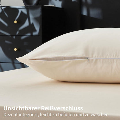 Mako Satin Bettwäsche Set 220x240 Hellbeige – Weich & Kühlend