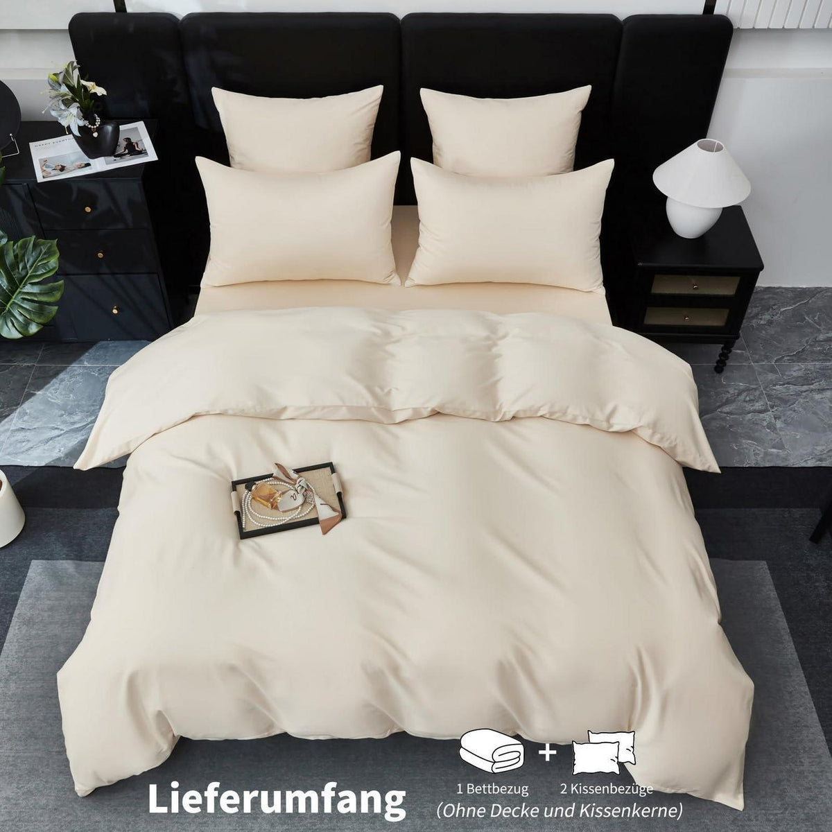 Mako Satin Bettwäsche Set 220x240 Hellbeige – Weich & Kühlend