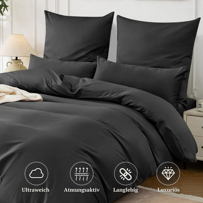 Satin Bettwäsche Set 220x240 Anthrazit – 3-teilig, Kühlend