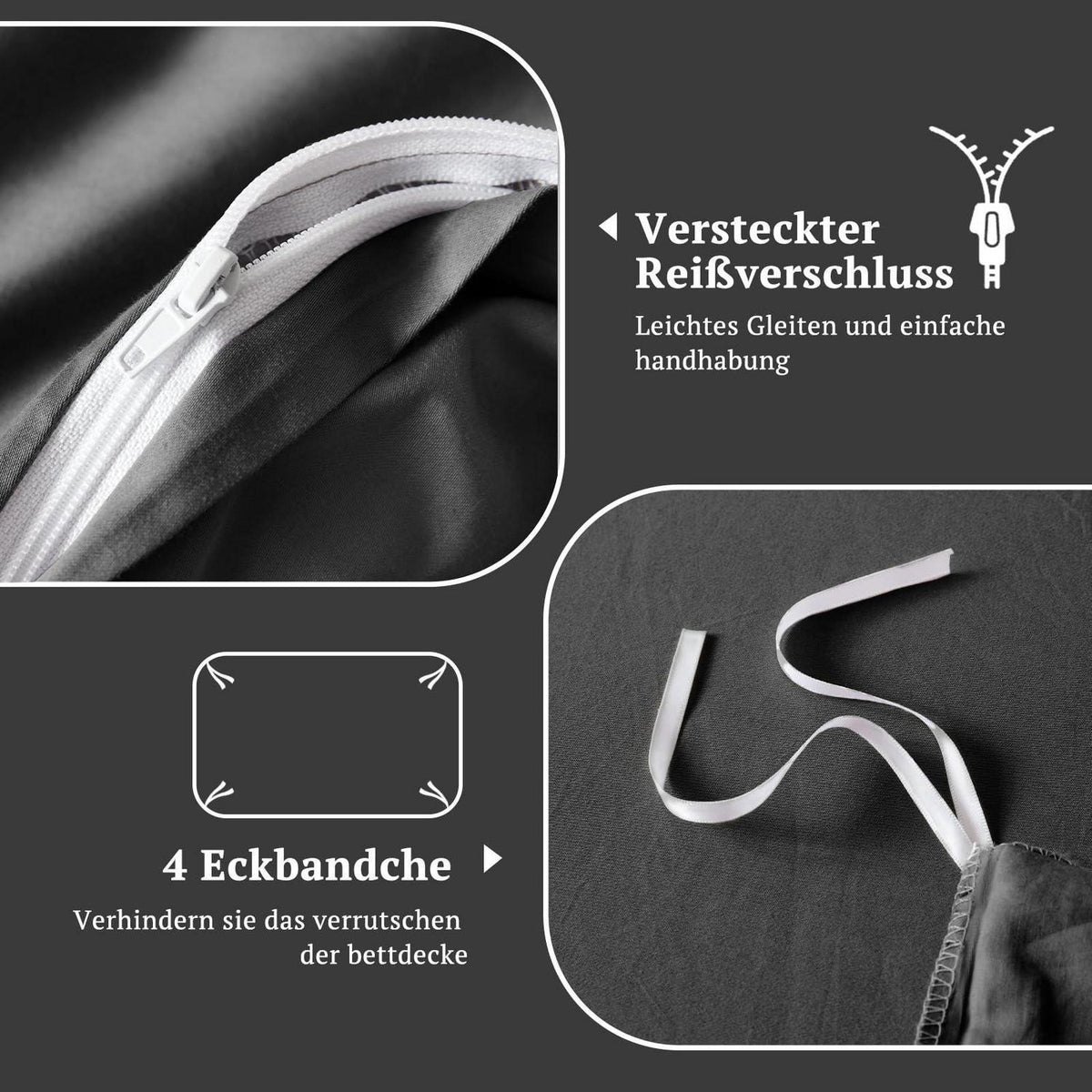Satin Bettwäsche Set 220x240 Anthrazit – 3-teilig, Kühlend