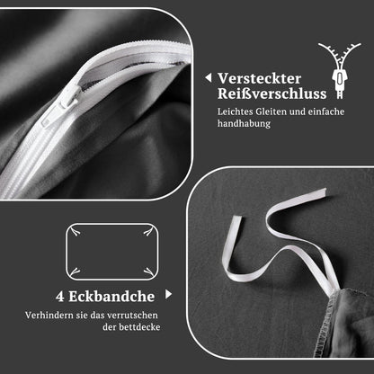 Satin Bettwäsche Set 220x240 Anthrazit – 3-teilig, Kühlend