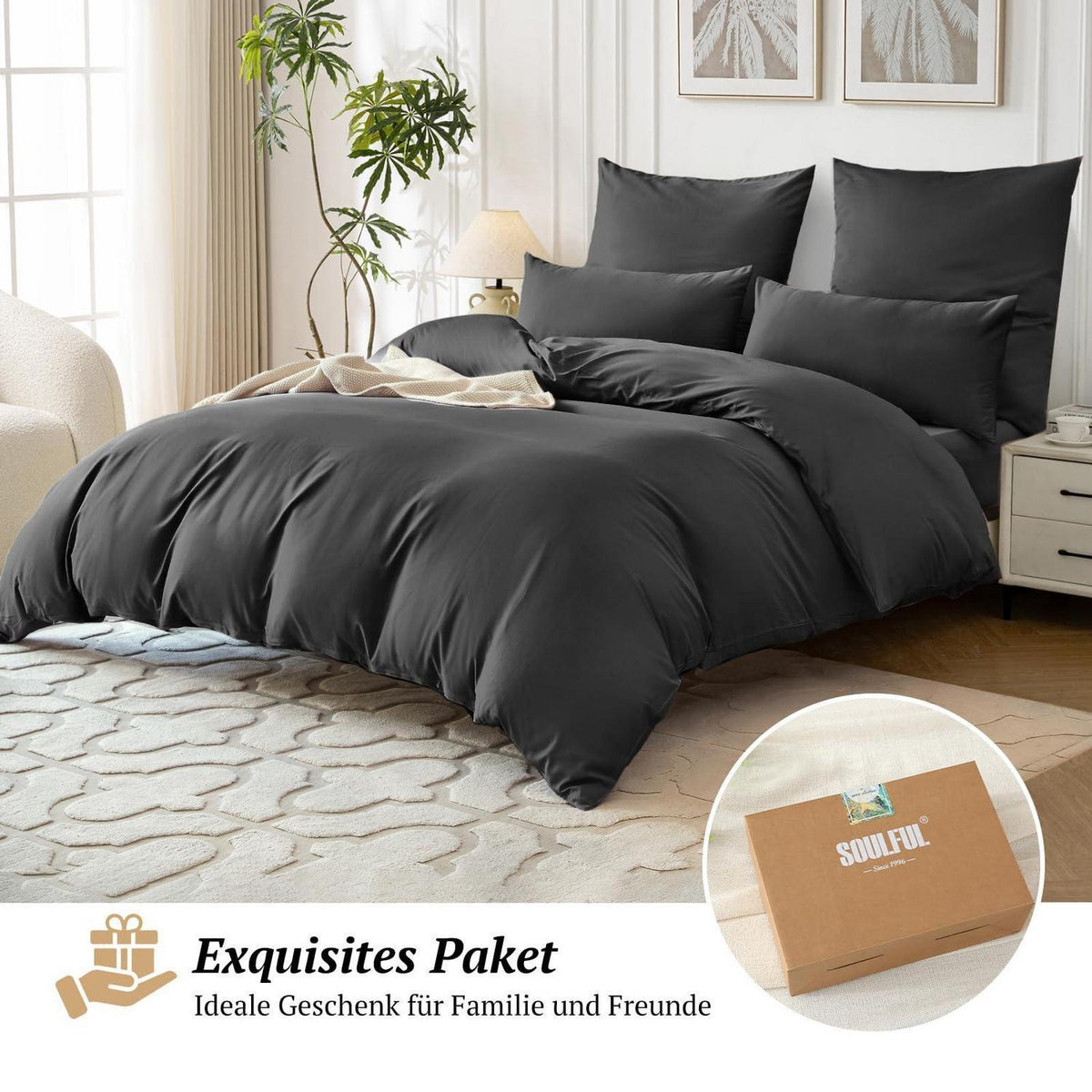 Satin Bettwäsche Set 135x200 - Kühlend & Weich, Anthrazit