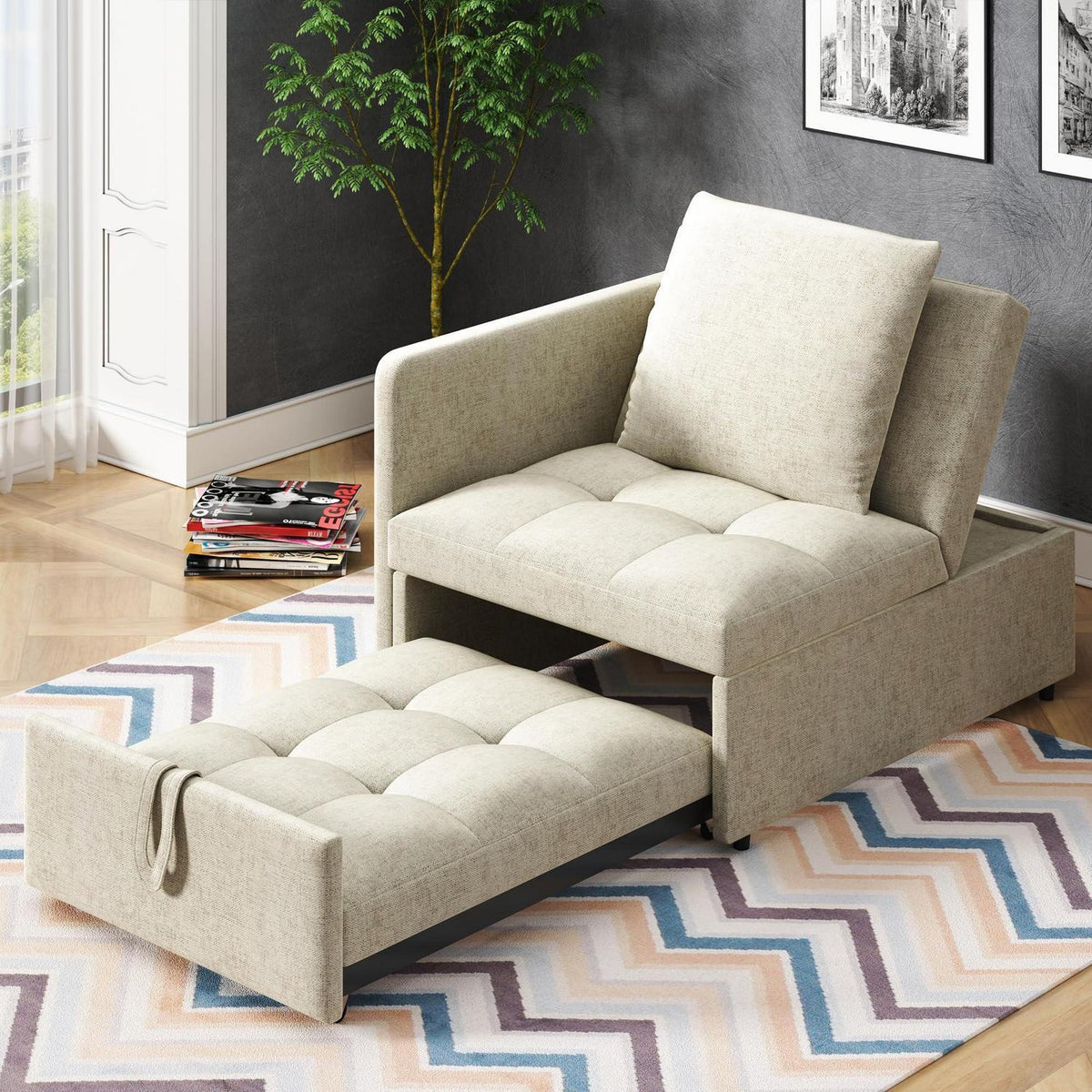 3-in-1 Schlafsofa mit verstellbarer Lehne – Beige