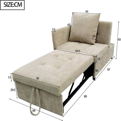 3-in-1 Schlafsofa mit verstellbarer Lehne – Beige
