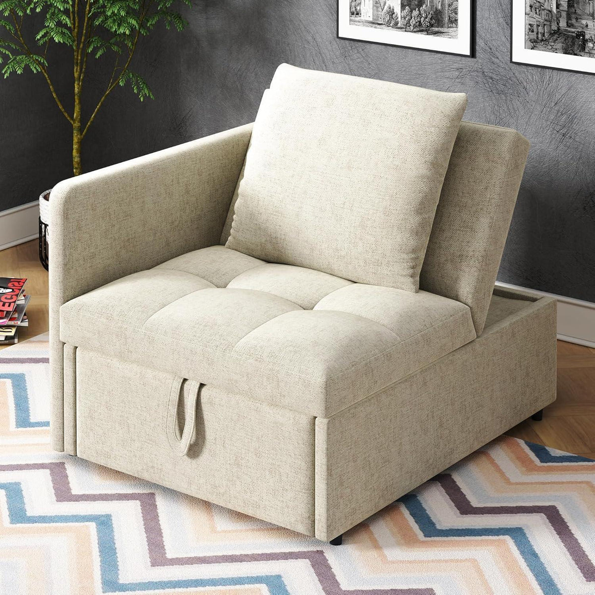 3-in-1 Schlafsofa mit verstellbarer Lehne – Beige