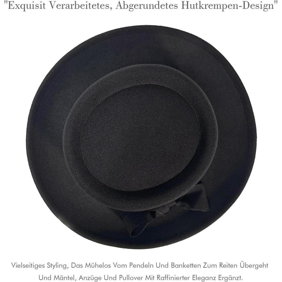 Filzhut Fedora Damen Herren Vintage mit Schleife Schwarz
