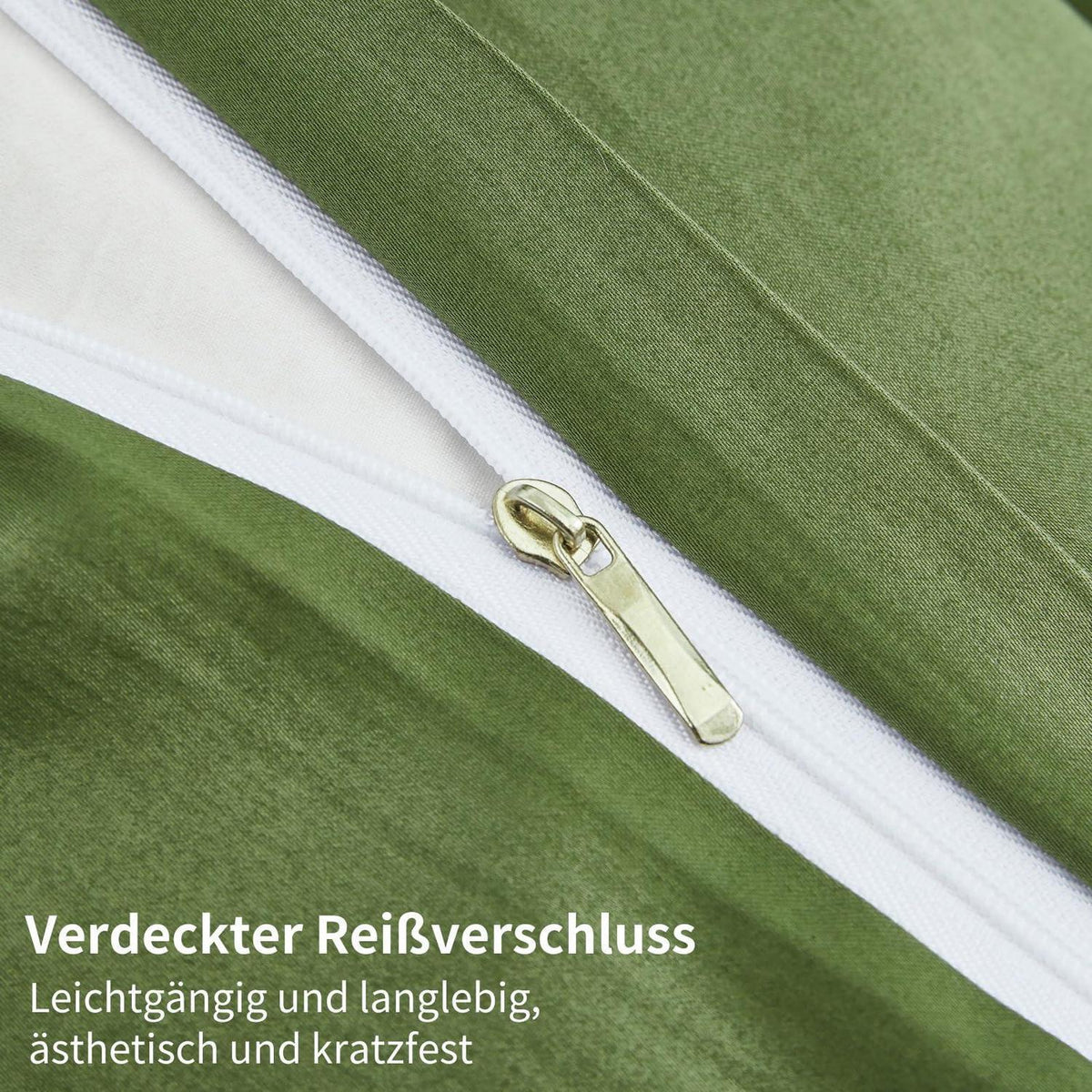 Mako Satin Bettwäsche Olivgrün 220x240 | 3-teilig & Kühlend