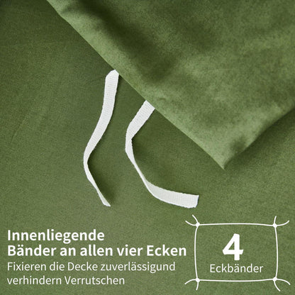 Mako Satin Bettwäsche Olivgrün 220x240 | 3-teilig & Kühlend