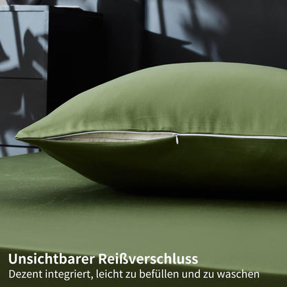 Mako Satin Bettwäsche Olivgrün 220x240 | 3-teilig & Kühlend