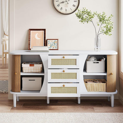 Schmale Kommode mit Rattan Schubladen – Multifunktions Sideboard