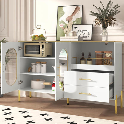 Modernes Sideboard Weiß & Gold mit 2 Schubladen & Glastüren