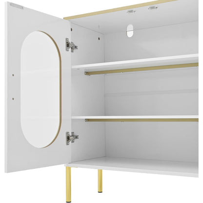 Modernes Sideboard Weiß & Gold mit 2 Schubladen & Glastüren