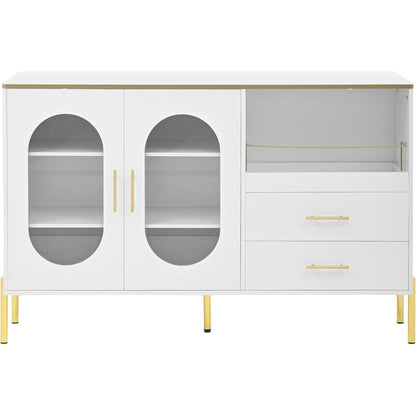 Modernes Sideboard Weiß & Gold mit 2 Schubladen & Glastüren