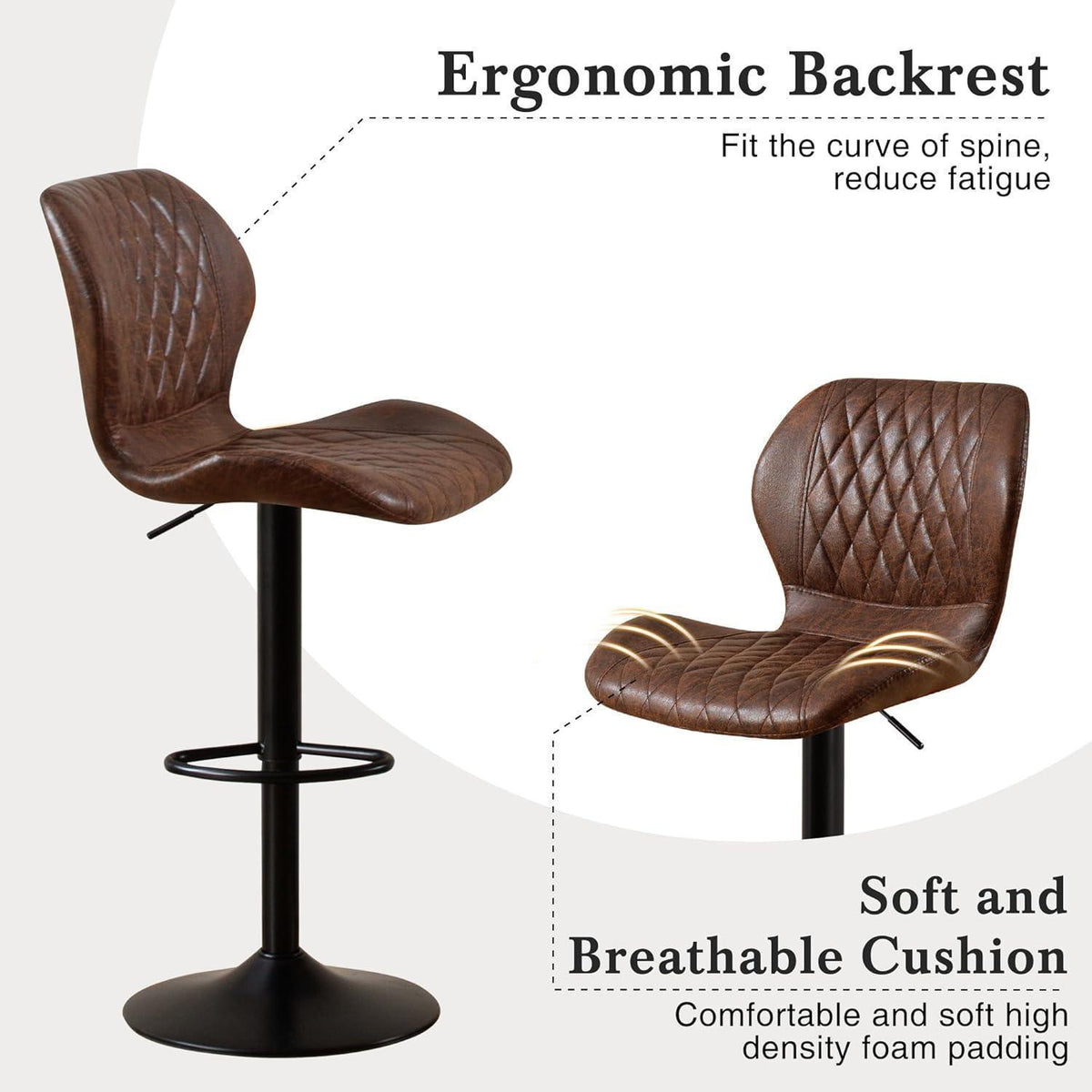 Barhocker mit Lehne, Höhenverstellbar, Braun, 3er Set