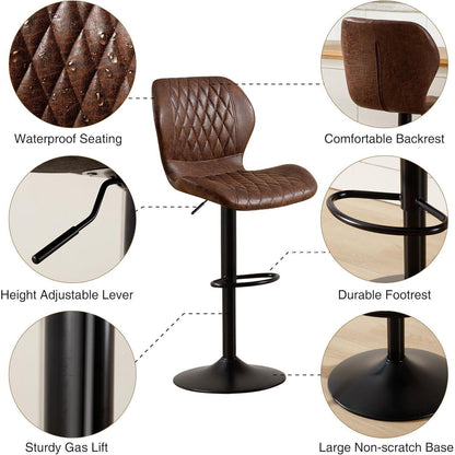 Barhocker mit Lehne, Höhenverstellbar, Braun, 3er Set