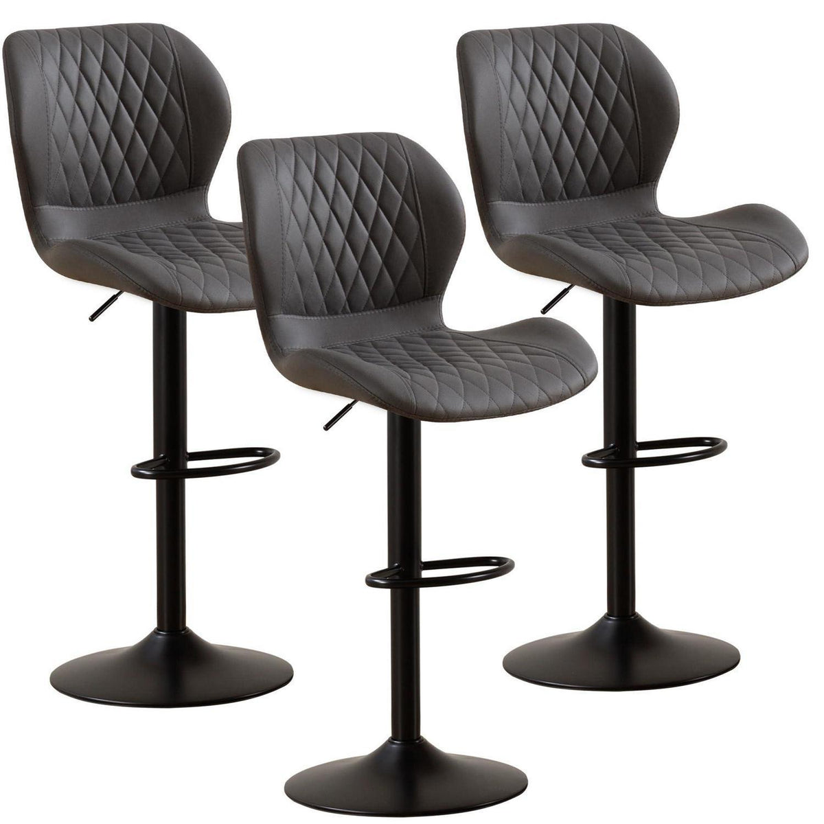 Barhocker Set 3 Stück, Höhenverstellbar & Drehbar, Dunkelgrau