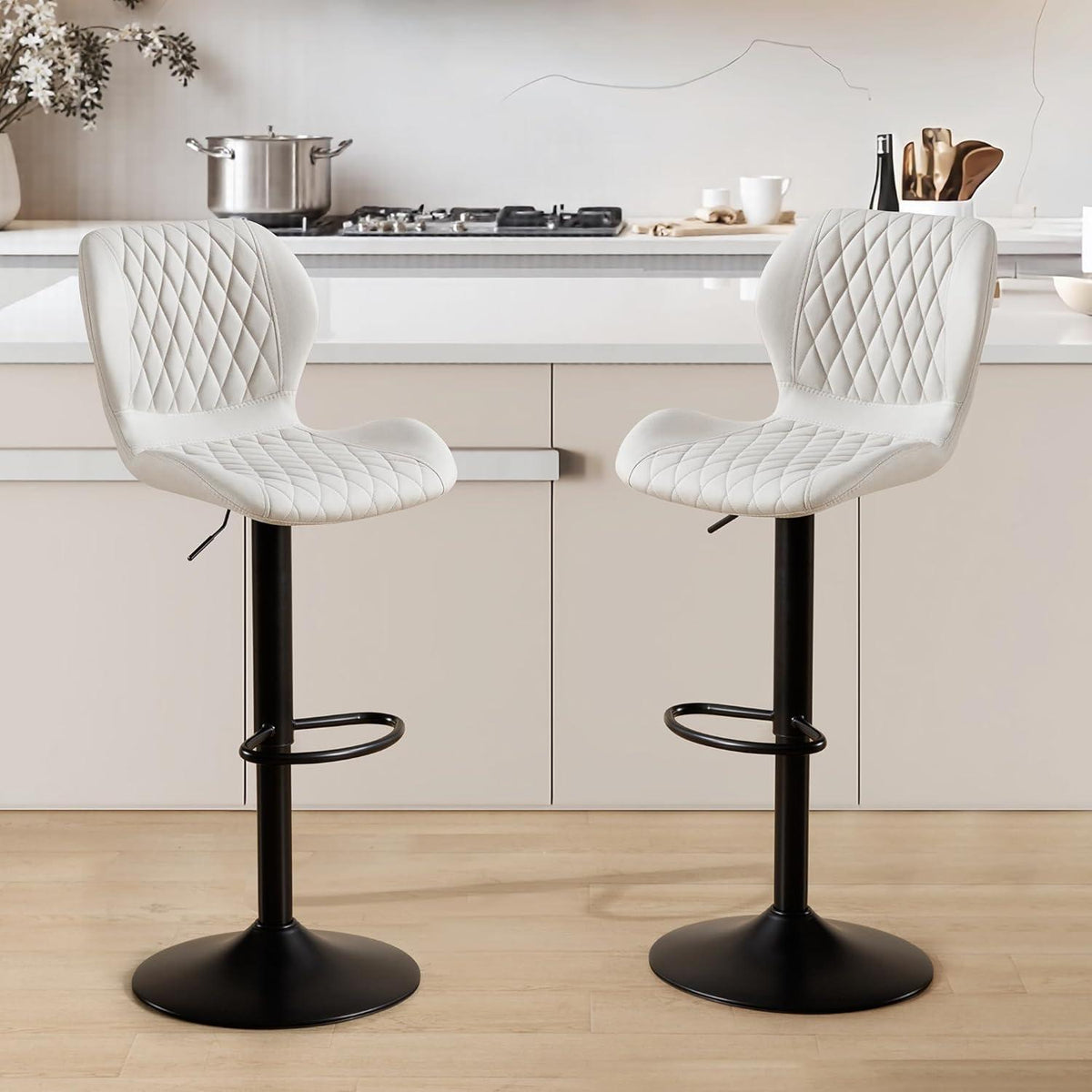 Barhocker mit Lehne, höhenverstellbar, beige, 3er Set