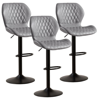 Barhocker mit Lehne, Höhenverstellbar, Grau, 3er Set