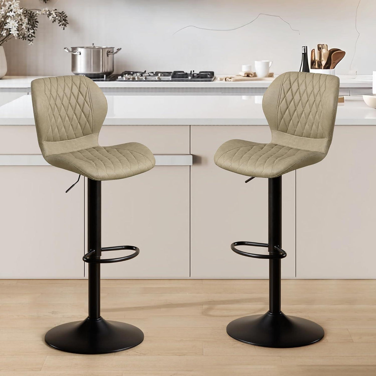 Barhocker mit Lehne, Höhenverstellbar, Khaki, 3er-Set