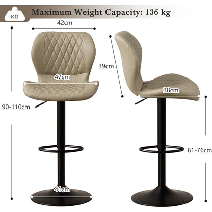 Barhocker mit Lehne, Höhenverstellbar, Khaki, 3er-Set