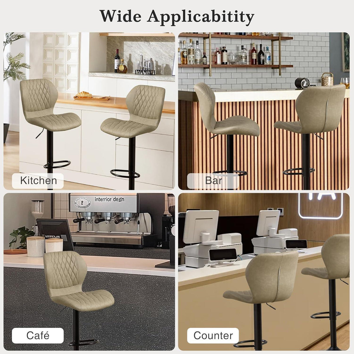 Barhocker mit Lehne, Höhenverstellbar, Khaki, 3er-Set