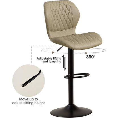 Barhocker mit Lehne, Höhenverstellbar, Khaki, 3er-Set