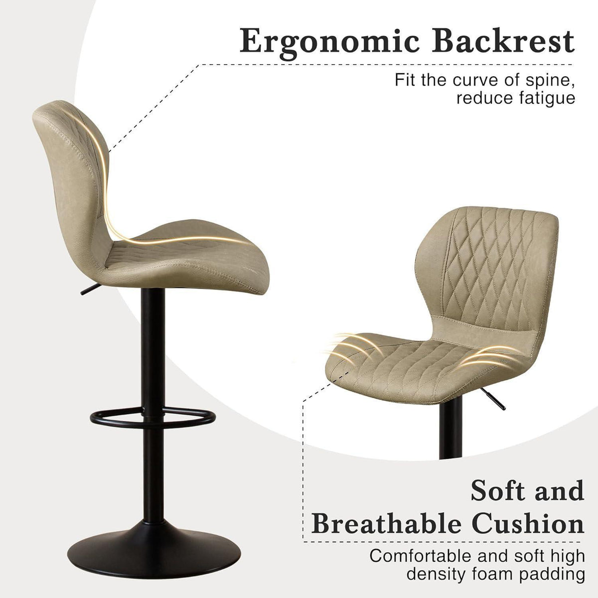 Barhocker mit Lehne, Höhenverstellbar, Khaki, 3er-Set