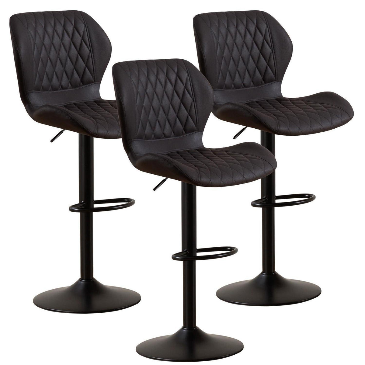 Barhocker mit Lehne, höhenverstellbar, 3er Set Schwarz