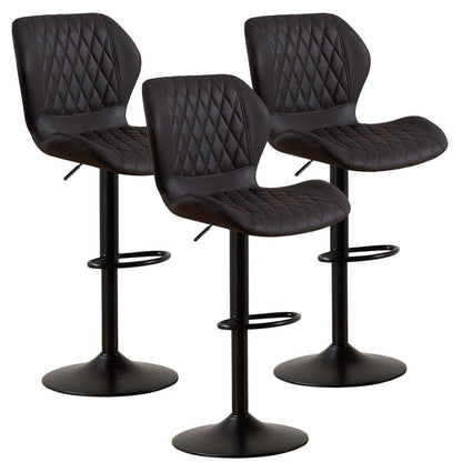 Barhocker mit Lehne, höhenverstellbar, 3er Set Schwarz