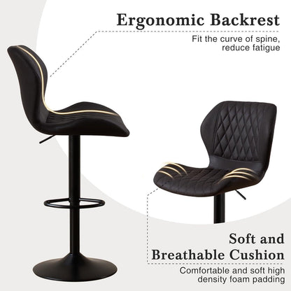 Barhocker mit Lehne, höhenverstellbar, 3er Set Schwarz