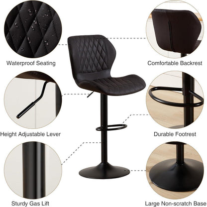 Barhocker mit Lehne, höhenverstellbar, 3er Set Schwarz
