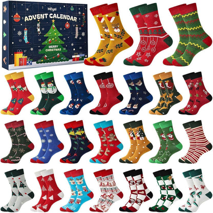 24 Paar Herren Adventskalender Socken 43-46 Mehrfarbig