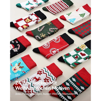 24 Paar Herren Adventskalender Socken 43-46 Mehrfarbig