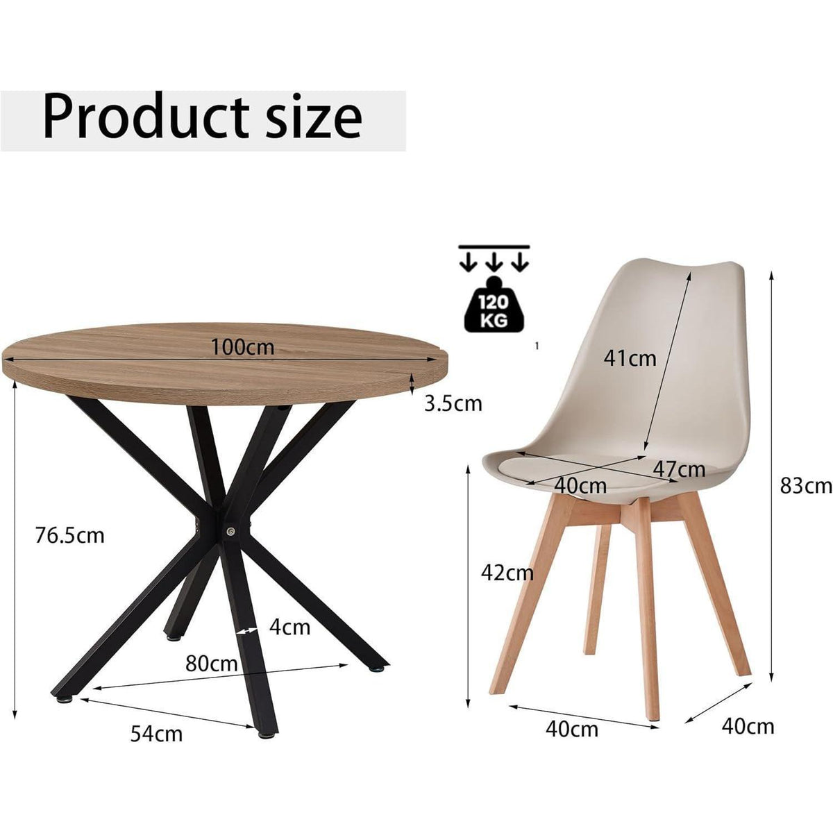 Runder Esstisch Set Holz 100x100cm mit 4 Stühlen Khaki